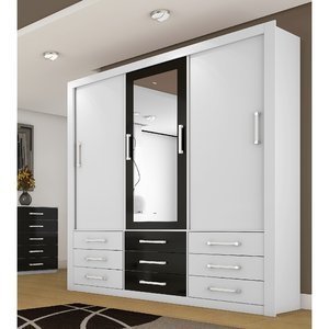 Imagem do Guarda-Roupa Casal com Espelho Anjos 3 Portas Carioca Móveis Branco/Preto 0 Carioca Móveis Guarda-Roupa Casal com Espelho Anjos 3 Portas Carioca Móveis Branco/Preto 0 Carioca Móveis