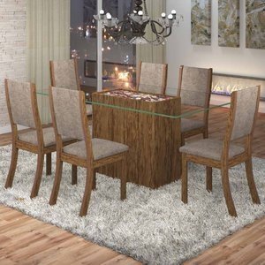 Imagem do Conjunto Sala de Jantar Mesa Lina 6 Cadeiras Kiara Viero Avelã/Canela 0 Viero Conjunto Sala de Jantar Mesa Lina 6 Cadeiras Kiara Viero Avelã/Canela 0 Viero