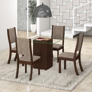 Imagem do Conjunto para Sala de Jantar Mesa e 4 Cadeiras Viero Via (com tampo) Choco/Canela 0 Viero Conjunto para Sala de Jantar Mesa e 4 Cadeiras Viero Via (com tampo) Choco/Canela 0 Viero