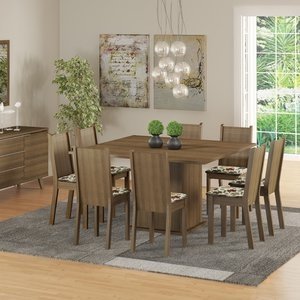 Imagem do Conjunto Sala de Jantar Mesa e 8 Cadeiras Madesa Clarice Rustic/ Floral Hibiscos 0 Madesa Conjunto Sala de Jantar Mesa e 8 Cadeiras Madesa Clarice Rustic/ Floral Hibiscos 0 Madesa