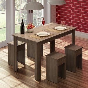 Imagem do Conjunto para Sala de Jantar Mesa e 4 Banquetas 227 Casamia Nover 0 Gralar Conjunto para Sala de Jantar Mesa e 4 Banquetas 227 Casamia Nover 0 Gralar